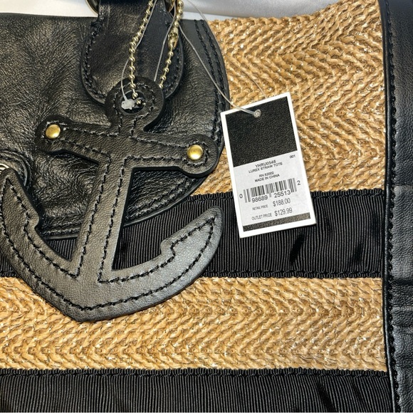 Juicy Couture Daydreamer Tote Rafia Straw Gold Metallic Black Grosgrain XL - Picture 5 of 5
